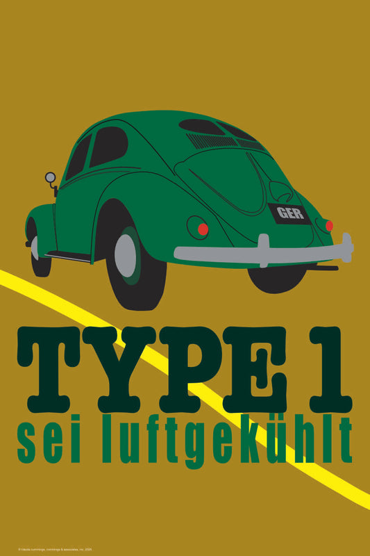 Be Aircooled — Volkswagen Type 1 Retro Racing Poster